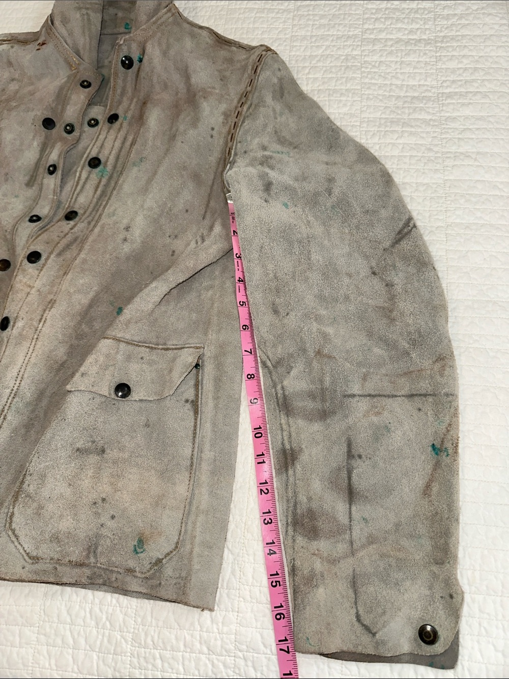 Distressed Chore Coat Snap Suede Cowhide Welding Jacket Industrial Workwear - Picture 11 of 11